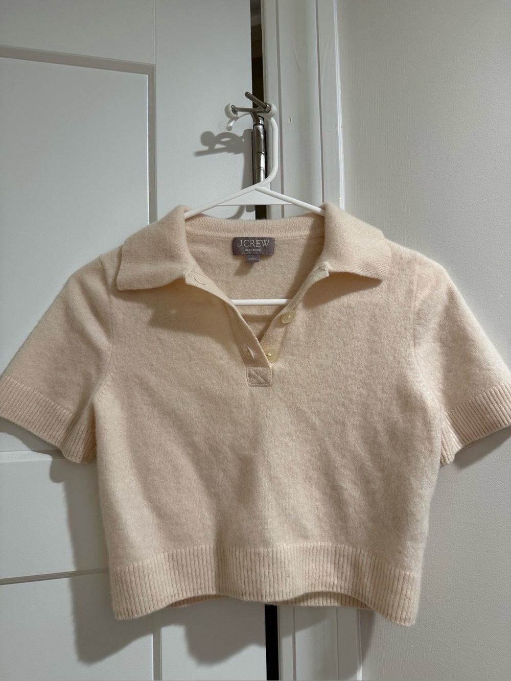 J.Crew 100% Cashmere Short Sleeve Polo Sweater Cream Size S